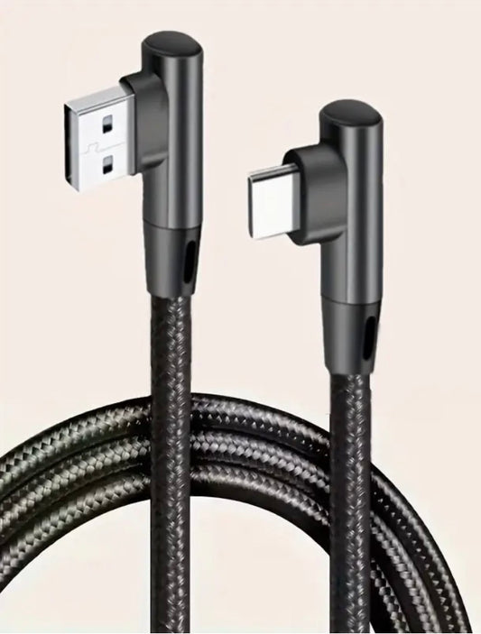 USB-C Right Angle To USB-A Right Angle Braided Cable 60w Fast Charging Black 2m XN1548116/B2