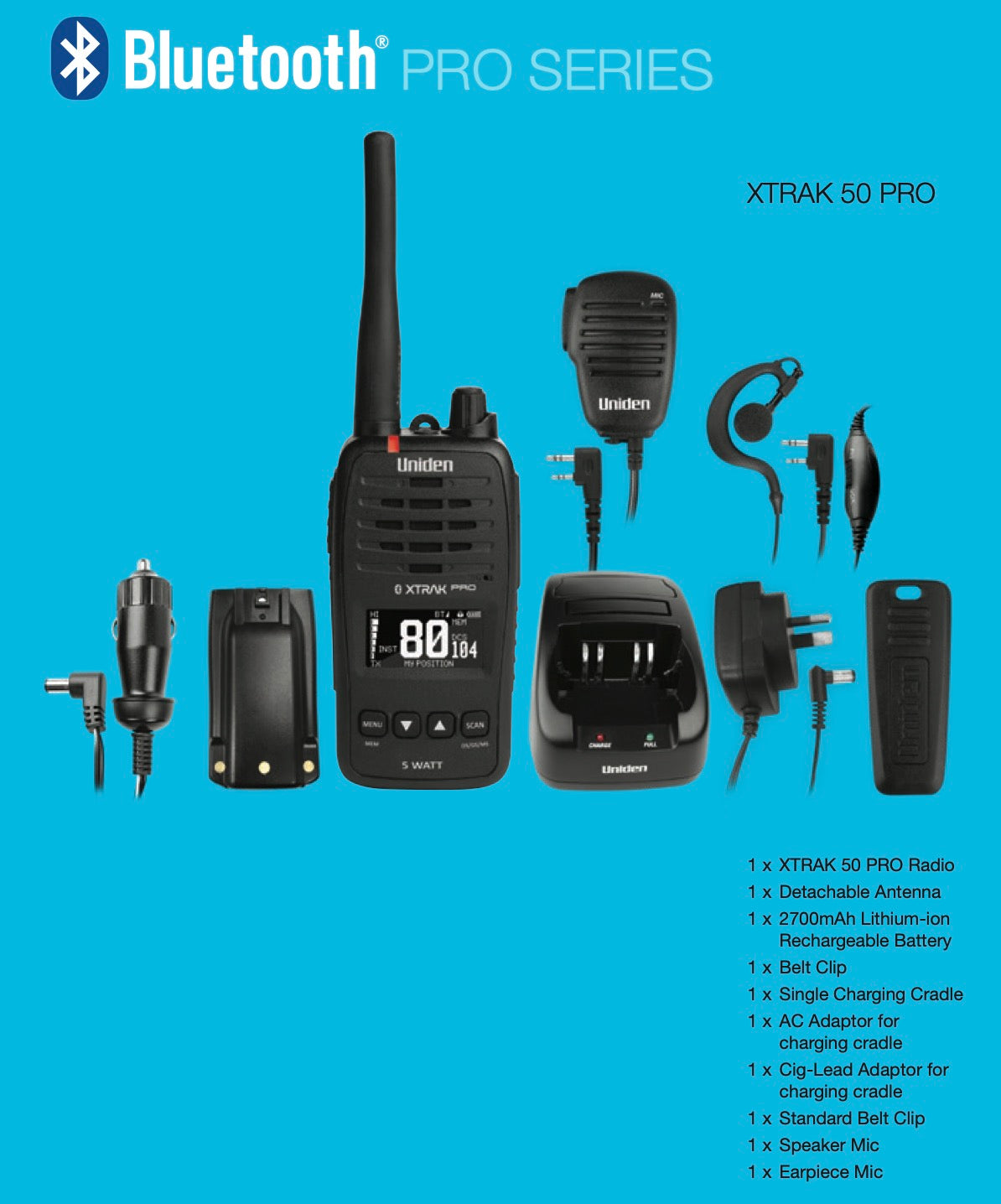 Uniden UHF 5W XTRAK 50 Pro Hand Held UHF Radio XTRAK50PRO
