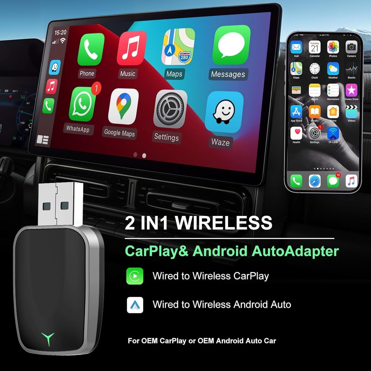 Carplay & Android Auto Wireless USB Adapter YW3439061