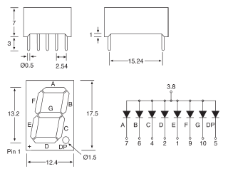 LEDs C/Cathode 0.5" Seven Segment LED Display Red Z0190