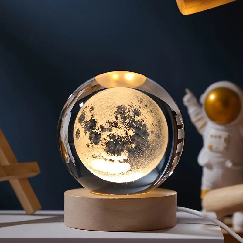 3D Laser Engraved Crystal Ball LED Table Lamp - Moon TX242083M