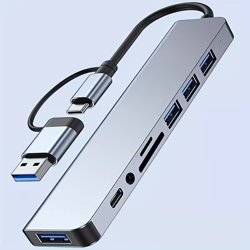 Usb A/C To 8-in-1 Hub Usb 2&3& C Data Card Reader 3.5mm QR869488