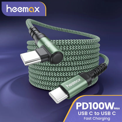 USB-C Right Angle To USB-C Braided Cable Pd100w Fast Charging Green 2m CU569942/G2M