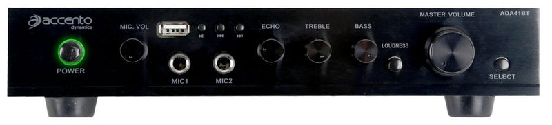 Accento Stereo Amplifier 2x20WRMS Bluetooth USB 2xmic Inputs Phono Input ADA41BT