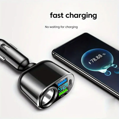 Cig Lighter 2 Usb A, 1 Usb C 1x Car Charger With Qc3.0 Volt Meter WU77284