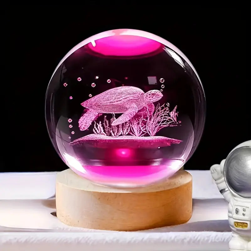 3D Laser Engraved Crystal Ball LED Table Lamp - Turtle CY405592