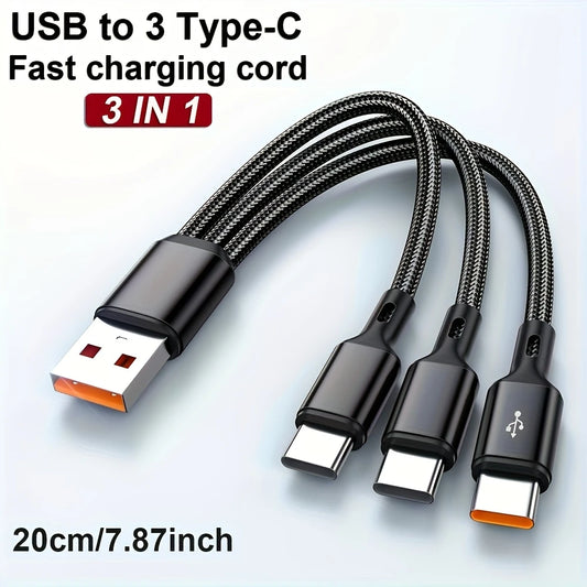 USB A To 3 X USB C, 100W 6A Fast Charging Cable, 20cm DX514193/B.2