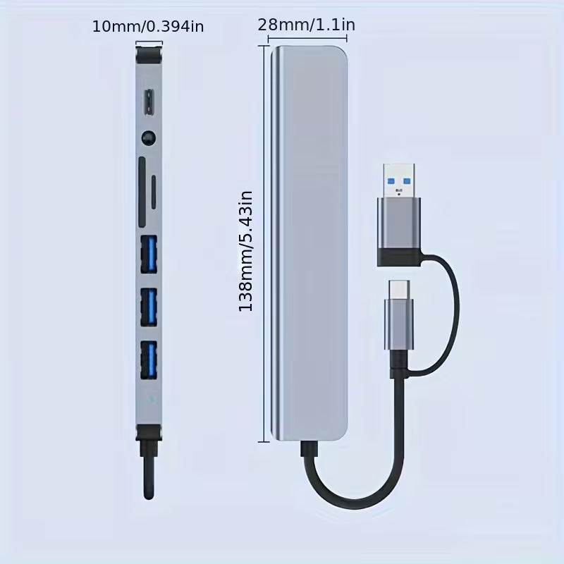 Usb A/C To 8-in-1 Hub Usb 2&3& C Data Card Reader 3.5mm QR869488
