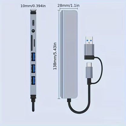Usb A/C To 8-in-1 Hub Usb 2&3& C Data Card Reader 3.5mm QR869488