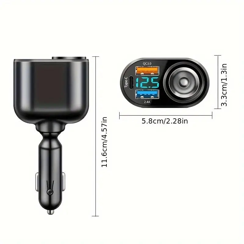 Cig Lighter 2 Usb A, 1 Usb C 1x Car Charger With Qc3.0 Volt Meter WU77284