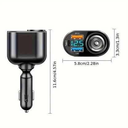 Cig Lighter 2 Usb A, 1 Usb C 1x Car Charger With Qc3.0 Volt Meter WU77284