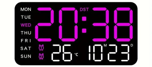 Clock LED Purple Digital, Dual Alarm, Calendar, Weekdays, Temperature, Voc Black KB261317/BP