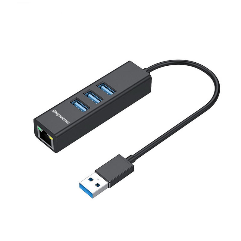 Simplecom CHN420 Aluminium 3 Port SuperSpeed USB HUB with Gigabit Ethernet Adapter HXSI-CHN420-BLK