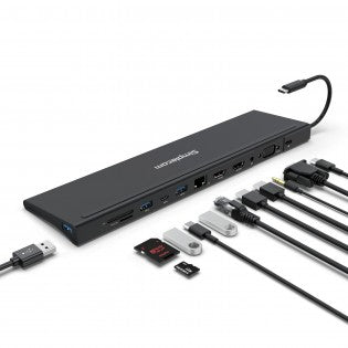 Simplecom CHN622 USB-C 12-in-1 Multiport Docking Station Laptop Stand Dual HDMI + VGA Triple Display Gigabit LAN HXSI-CHN622