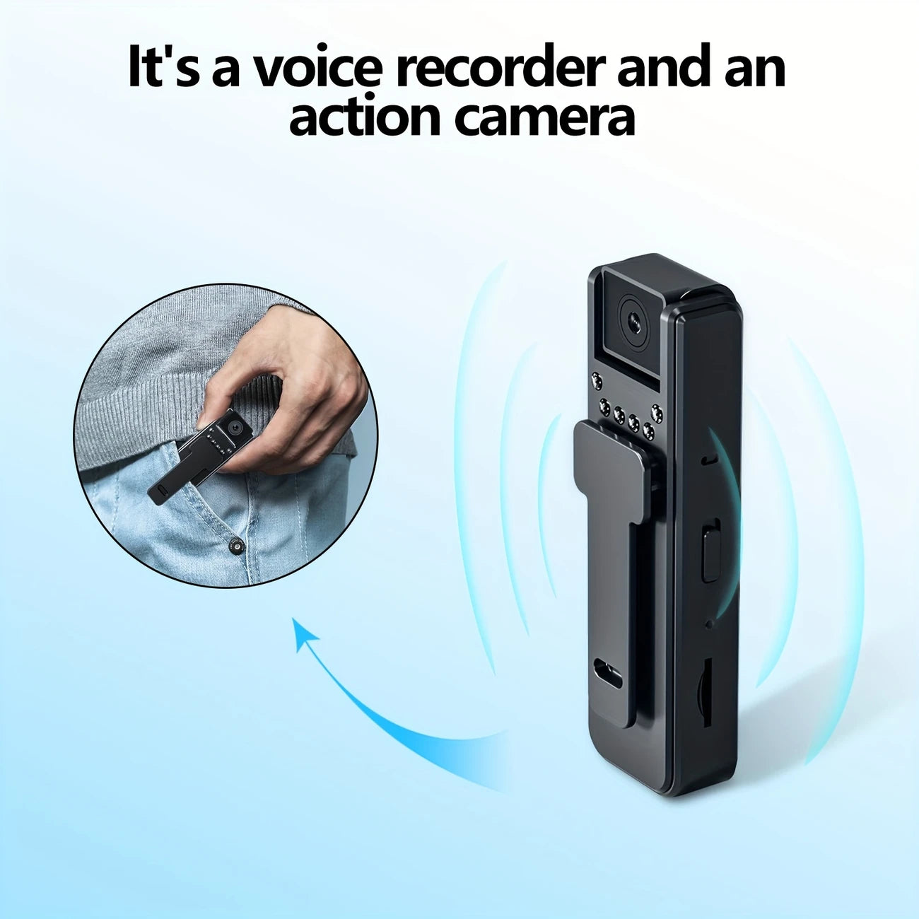 Camera Body-worn 1080p Voice/action, Auto Focus, 180° Rotatable Lens Night Vision DU768574