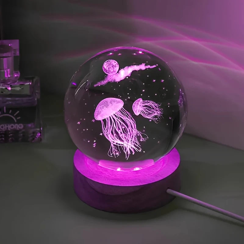 Crystal Ball 3D Laser Engraved LED Table Lamp Coloured Lights - Jellyfish YT1385251