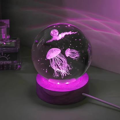Crystal Ball 3D Laser Engraved LED Table Lamp Coloured Lights - Jellyfish YT1385251