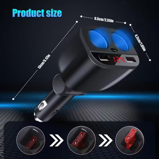 Car Accessory Splitter 2 Sockets Dual QC3.0 & 20w Pd Type C Ports 120w VA1384186