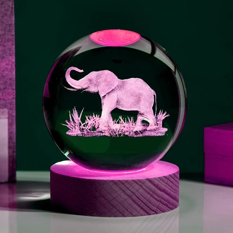 Crystal Ball 3D Laser Engraved LED Table Lamp Coloured Lights - Elephant HD50707