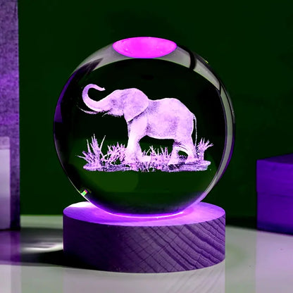 Crystal Ball 3D Laser Engraved LED Table Lamp Coloured Lights - Elephant HD50707
