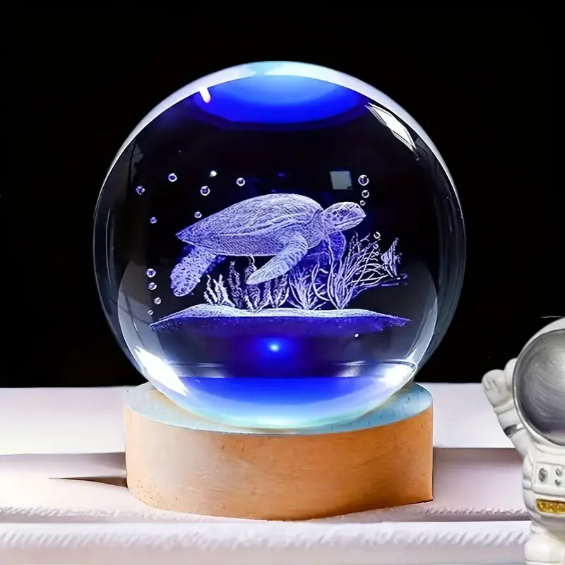 3D Laser Engraved Crystal Ball LED Table Lamp - Turtle CY405592