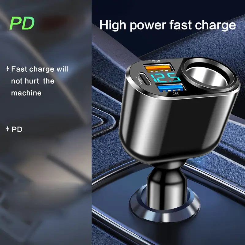 Cig Lighter 2 Usb A, 1 Usb C 1x Car Charger With Qc3.0 Volt Meter WU77284