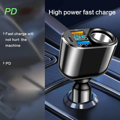 Cig Lighter 2 Usb A, 1 Usb C 1x Car Charger With Qc3.0 Volt Meter WU77284