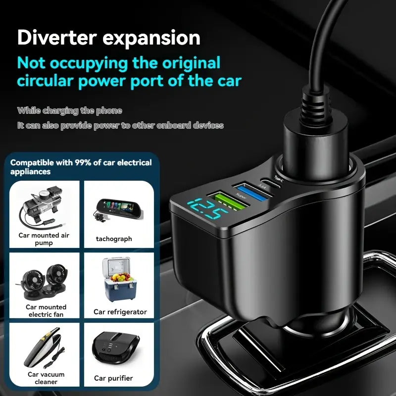 Cig Lighter 4 Port, 2 Usb A, 1 Usb C 1x Car Charger With Volt Meter RF1847120