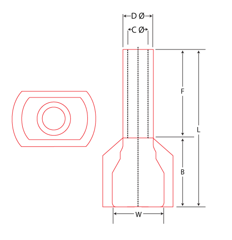 Crimps & Lugs Red 2x1mm Ferrule Terminals Pk 10 H2493B
