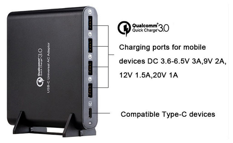 Laptop PSU USB-A USB-C 80W Charge 5 Devices LS-Q5U-PD