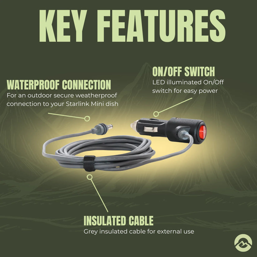 Treklo Starlink Mini 12/24v Gigarette Plug On/off Switch 3m SL-PREM-CIG-3M-1