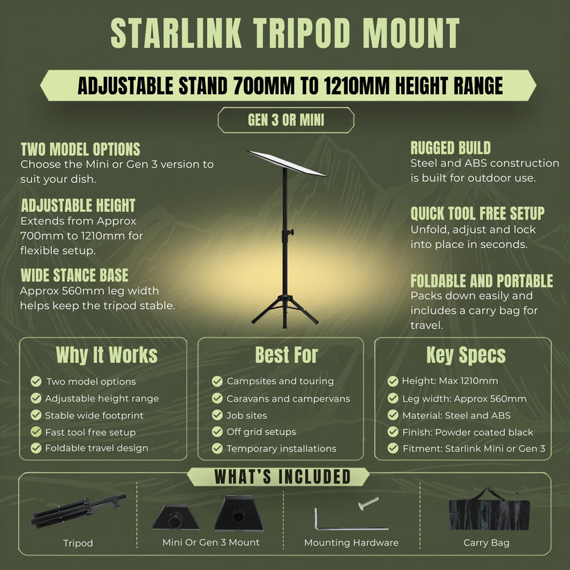 Treklo Starlink Mini Tripod 700mm - 1210mm CVB-S-TRIPOD-T-MINI-11