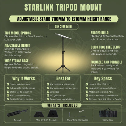 Treklo Starlink Mini Tripod 700mm - 1210mm CVB-S-TRIPOD-T-MINI-11