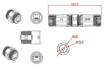 RJ45 CAT6A In Line Coupler Waterproof WPCAT6J