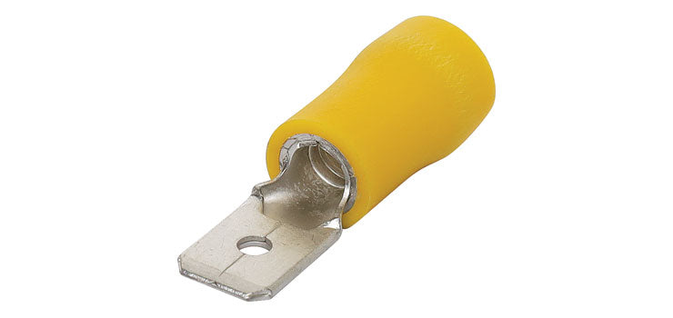 Yellow 6.3mm Male Spade Crimp Pk 100