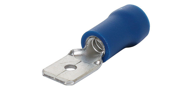 Blue 6.3mm Male Spade Crimp Pk 100