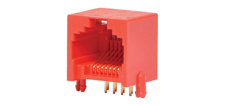 8P8C RJ45 Modular Socket Low Profile PCB Mount Red