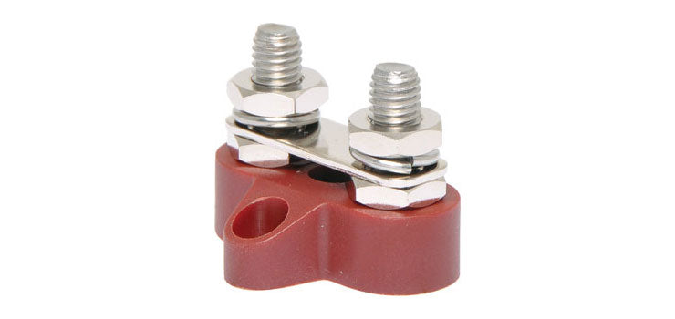 Dual Red M8 Power Distribution Post with Bridge Plate