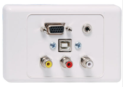 VGA 3.5mm USB B and RCA Wallplate Dual Cover Flyleads