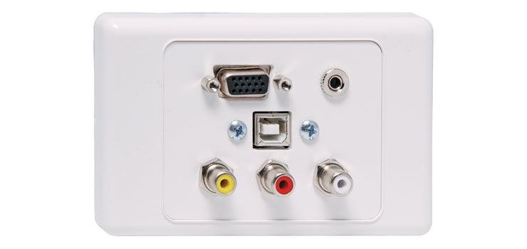 VGA 3.5mm USB B and RCA Wallplate Dual Cover Flyleads