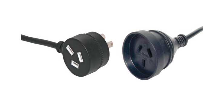 2m Black Piggyback Mains Extension Power Cable