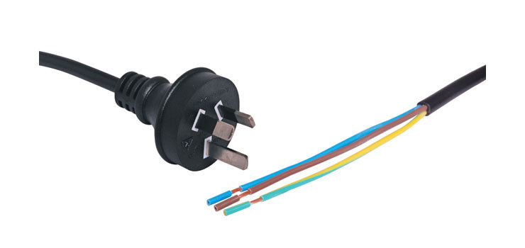 2m 10A 3 Pin Black Bare Ends Mains Lead