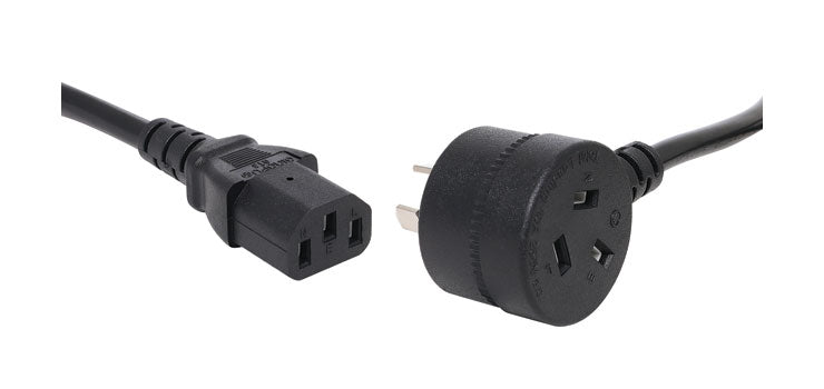 2m 3 Pin Piggyback to IEC C13 Black Extension Power Cable