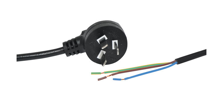 2m 7.5A 3 Pin Black Bare Ends 90° Mains Power Cable