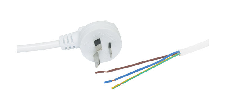 2m 7.5A 3 Pin White Bare Ends 90° Mains Power Cable