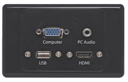 HDMI VGA, 3.5mm, USB Type A Black Wallplate Dual Cover Flyleads
