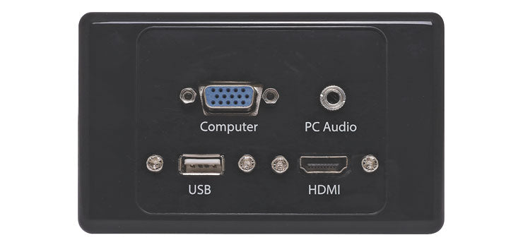 HDMI VGA, 3.5mm, USB Type A Black Wallplate Dual Cover Flyleads