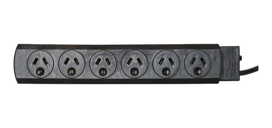 6 Way Mains Power Board Black