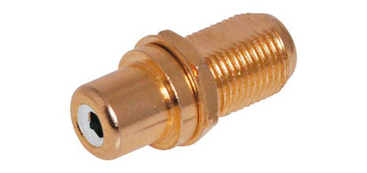 White RCA to F type Gold Chassis Mount Connector