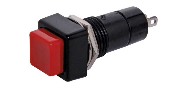 SPST Square Momentary Red Solder Tail Pushbutton Switch